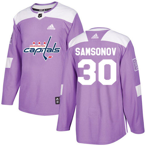 Cheap Men Adidas Washington Capitals 30 Ilya Samsonov Purple Authentic Fights Cancer Stitched NHL Jersey